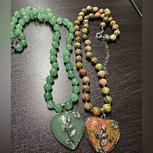 SALE! Pick one! Unakite Jasper or Aventurine stone and silver toned necklace!